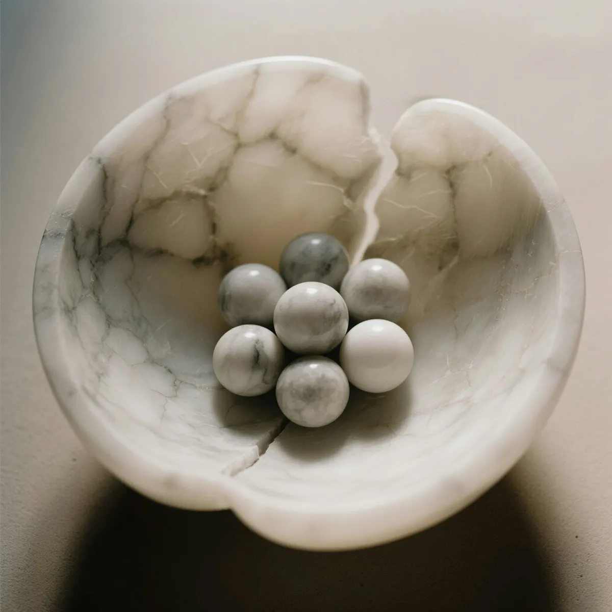 Marbles in a stone bowl